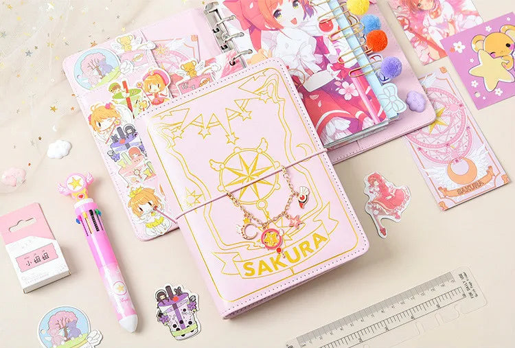 Caderneta Cardcaptor Sakura, Diário e Planner com Espiral Rosa e Acessórios