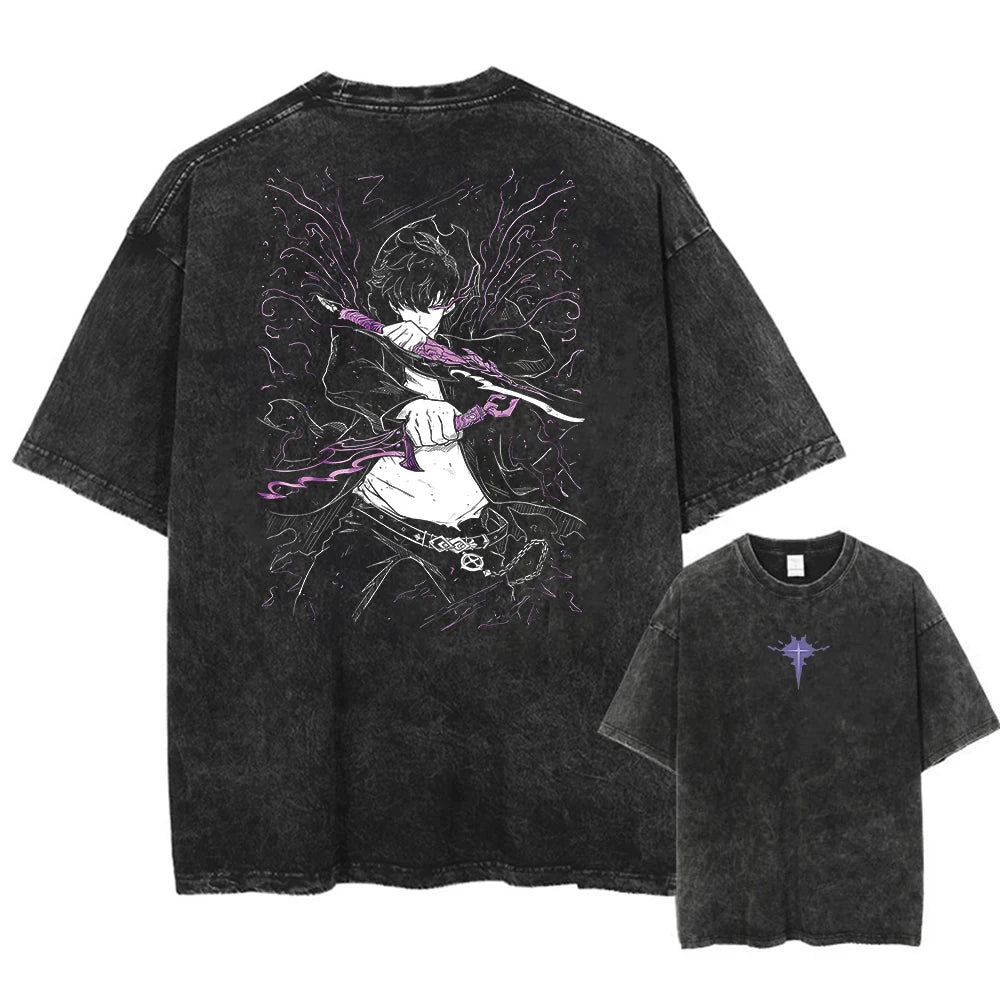 Camiseta Oversized Shadow Rise, Solo Leveling Vintage