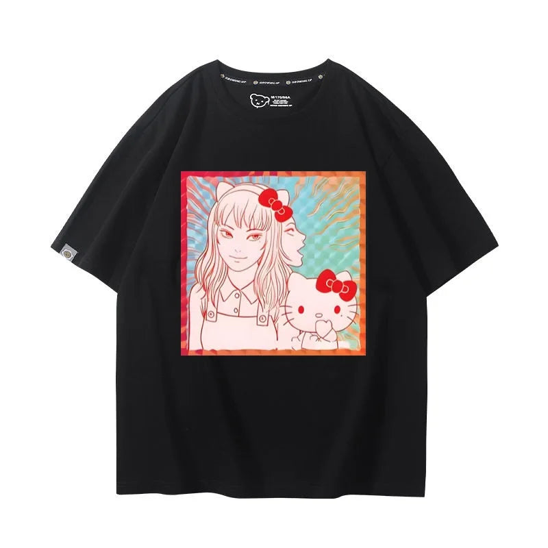 Camiseta Hello Kitty x Tomie Kawakami – Estilo Sanrio Meets Junji Ito