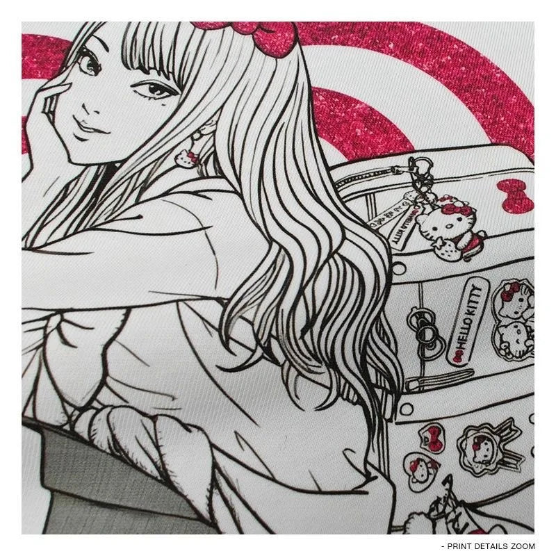 Camiseta Hello Kitty x Tomie Kawakami – Estilo Sanrio Meets Junji Ito
