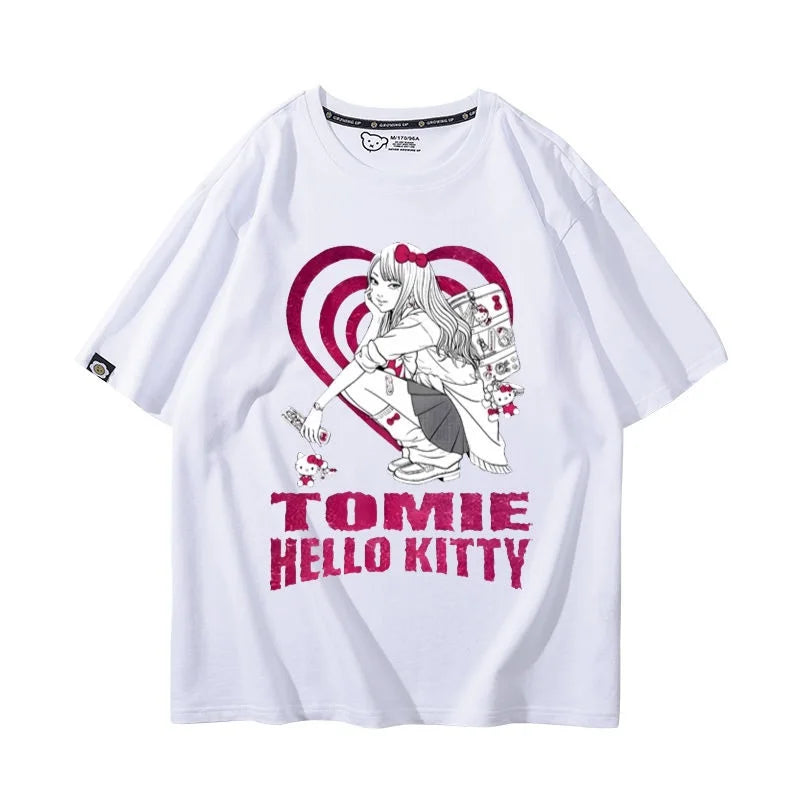 Camiseta Hello Kitty x Tomie Kawakami – Estilo Sanrio Meets Junji Ito