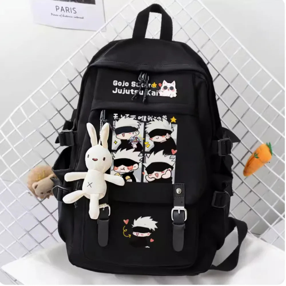 Mochila Gojo Team Chibi + Coelhinho Chaveiro Pelúcia (Brinde)