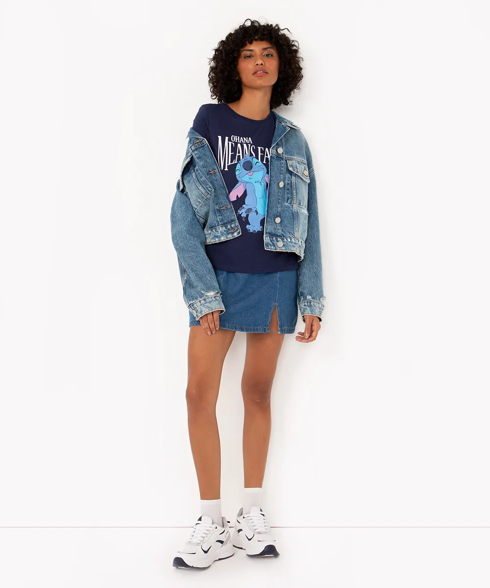 Camiseta Stitch "Ohana Means Family" + Chaveiro Surpresa (Brinde Especial)