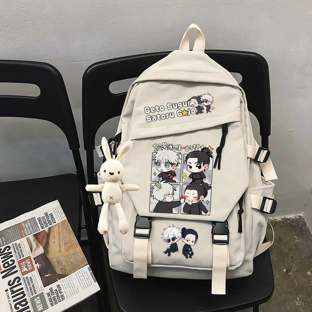 Mochila Gojo Team Chibi + Coelhinho Chaveiro Pelúcia (Brinde)