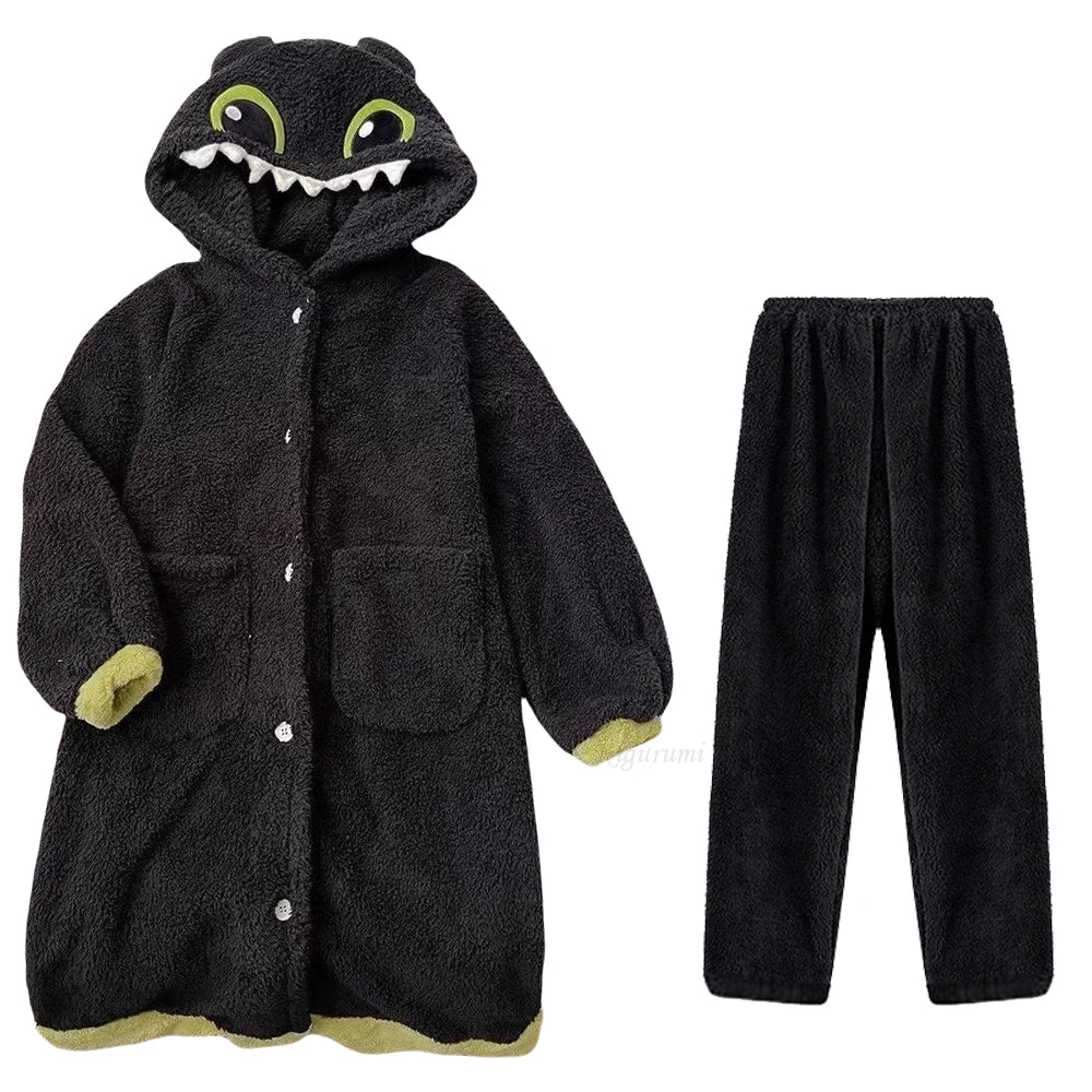 Roupão Banguela + Pantufas, Conjunto Kigurumi Fofinho de Inverno