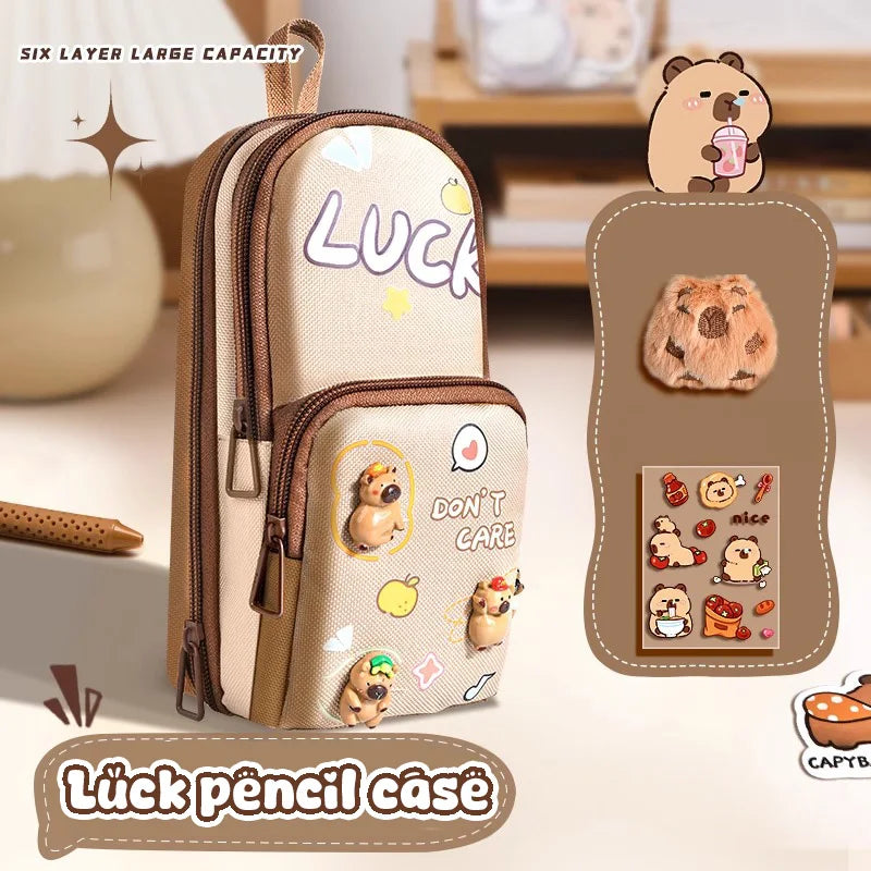 Estojo Capivara Kawaii, Grande Capacidade + Brindes (Selecionar)