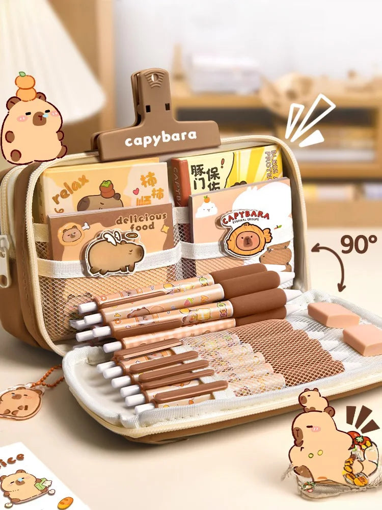 Estojo Capivara Kawaii, Grande Capacidade + Brindes (Selecionar)