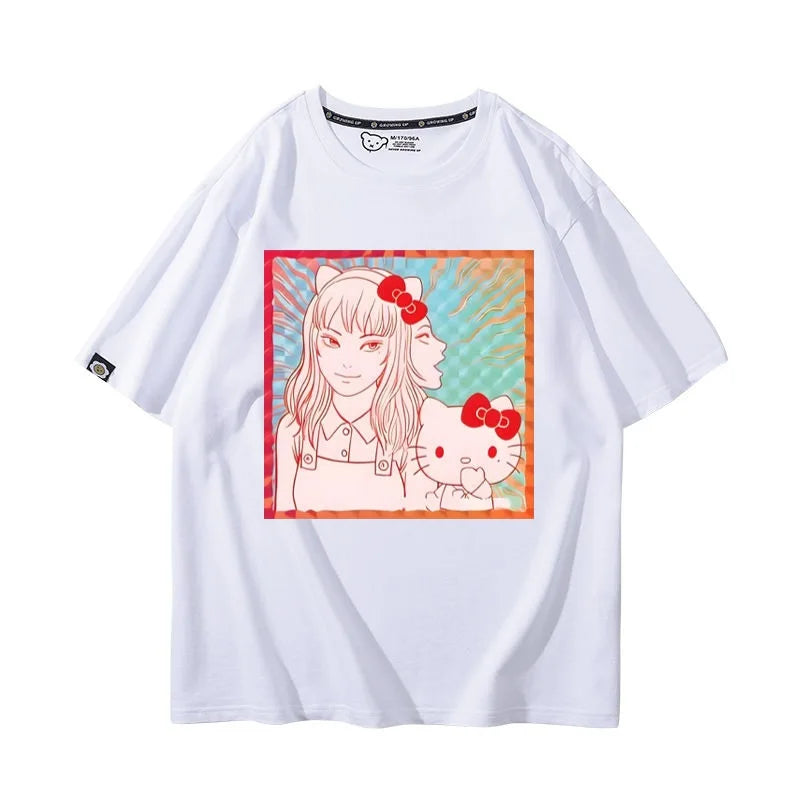 Camiseta Hello Kitty x Tomie Kawakami – Estilo Sanrio Meets Junji Ito