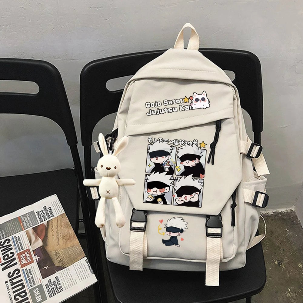 Mochila Gojo Team Chibi + Coelhinho Chaveiro Pelúcia (Brinde)