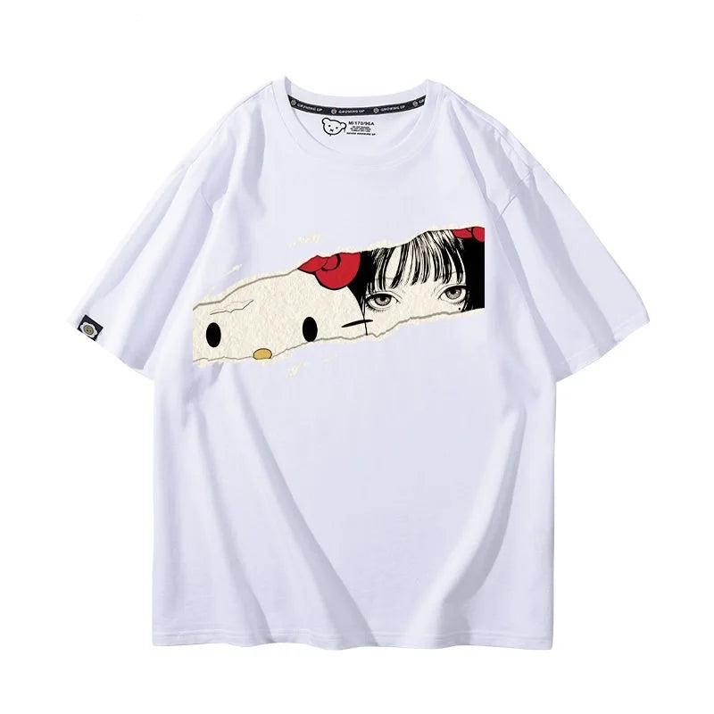 Camiseta Hello Kitty x Tomie Kawakami – Estilo Sanrio Meets Junji Ito