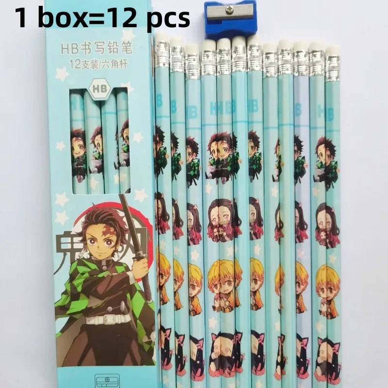 Kit 12un Lápis Demon Slayer, Borracha + Apontador