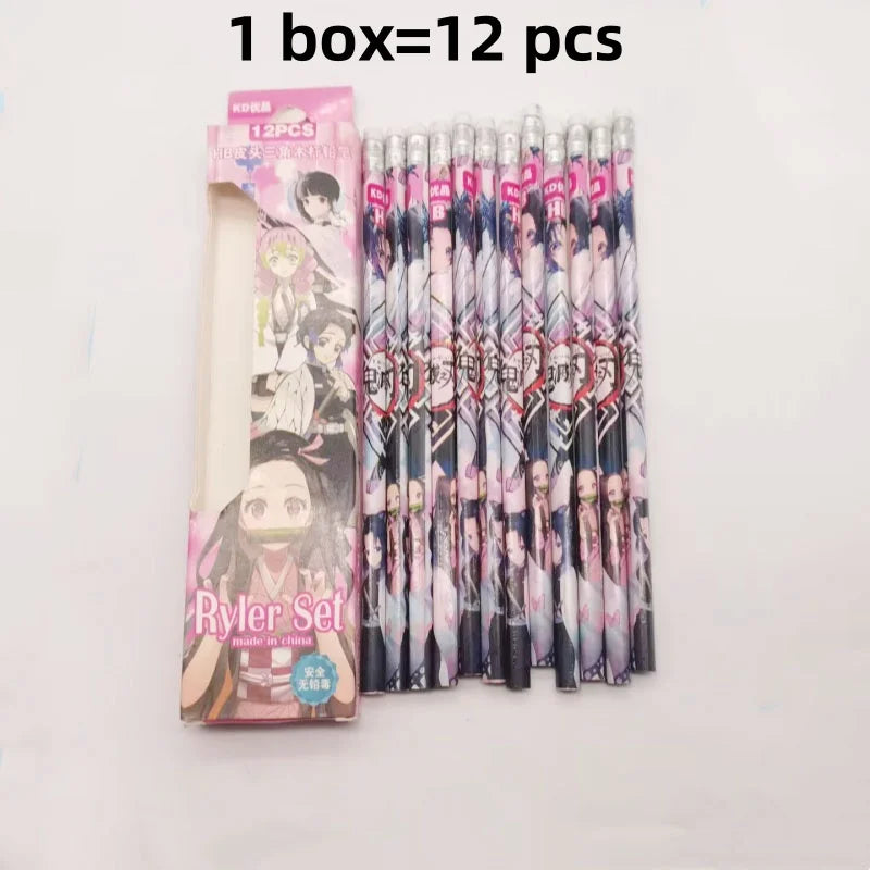 Kit 12un Lápis Demon Slayer, Borracha + Apontador