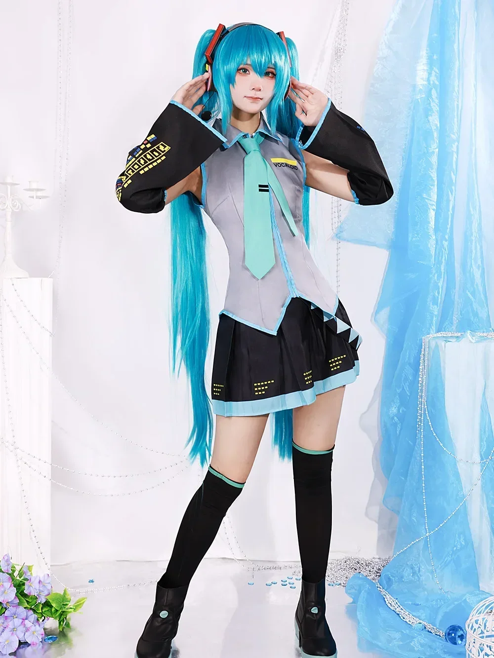 Fantasia Cosplay Adulto e Infantil Hatsune Miku Blue